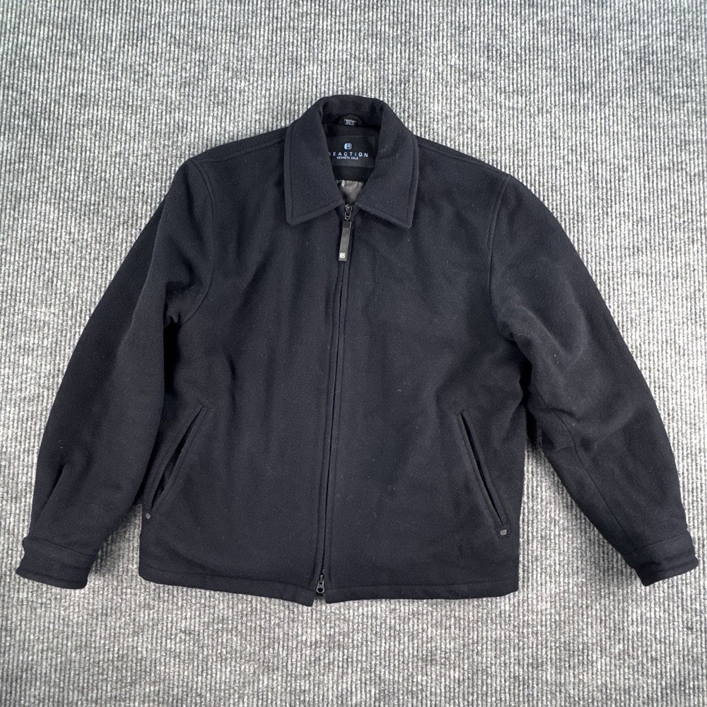 Kenneth Cole Reaction Jacket Men Medium Black Wool Designer Lined Zip Pea Coat